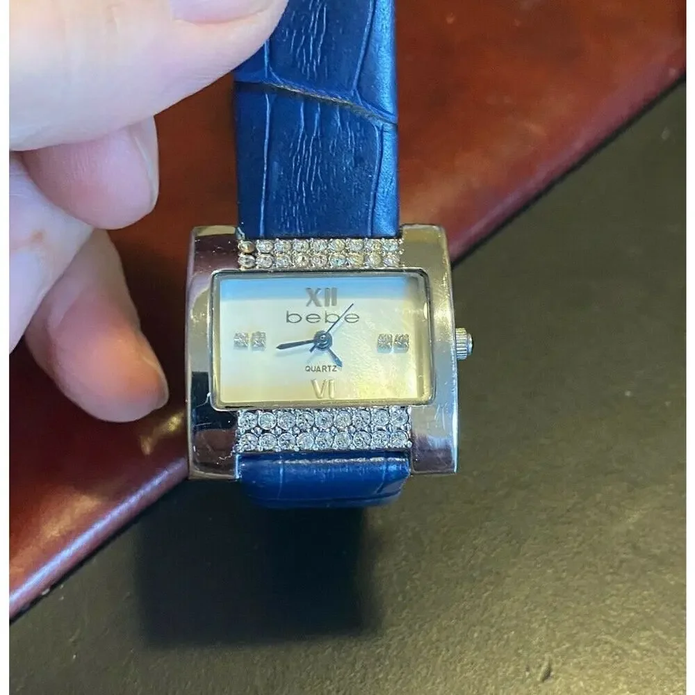 Women's Bebe Watch, Silver Tone with Crystal Accents, MOP Face